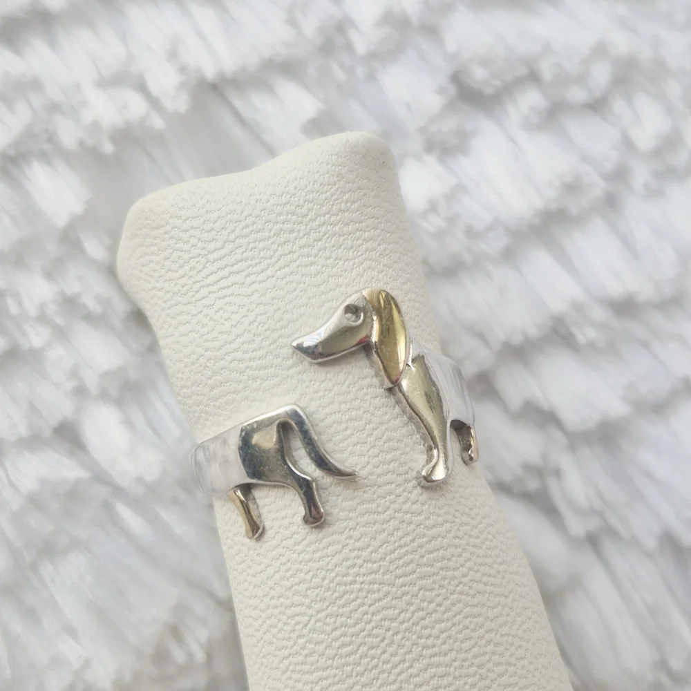Vintage Sterling Silver Dachshund Wrap Ring - Picture 3 of 8